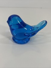 Vintage Blue Bird Of Happiness Art Glass Figurine Handmade Signed Leo Ward