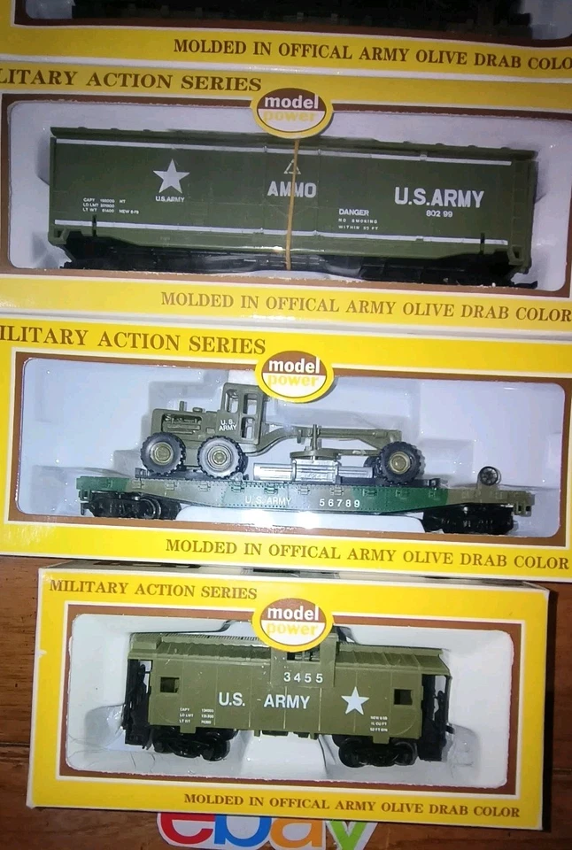 4 PC Model Power Military Action Series 6953 9164 9165 Flatcar Tractor Grader  - Image 3 of 4