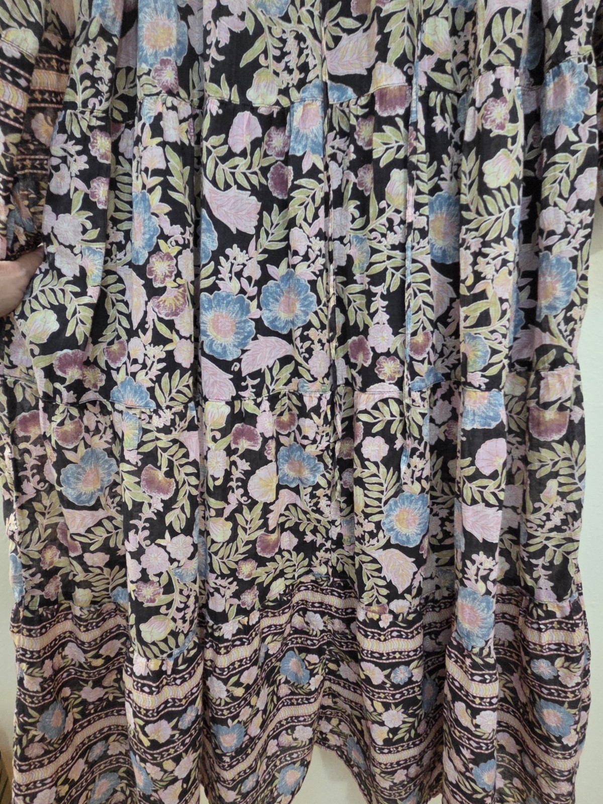 Billabong Adore You Dress XL Floral Maxi Tiered Cotton Boho Peasant Cottage EUC