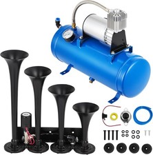 12v Train Horns Kit 4 Trumpet Air Horn Kit 150psi Air Compressor 1.6 Gal Tank