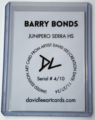 Barry Bonds Limited Edition Artist Signed "Junipero Serra HS" Trading Card  4/10