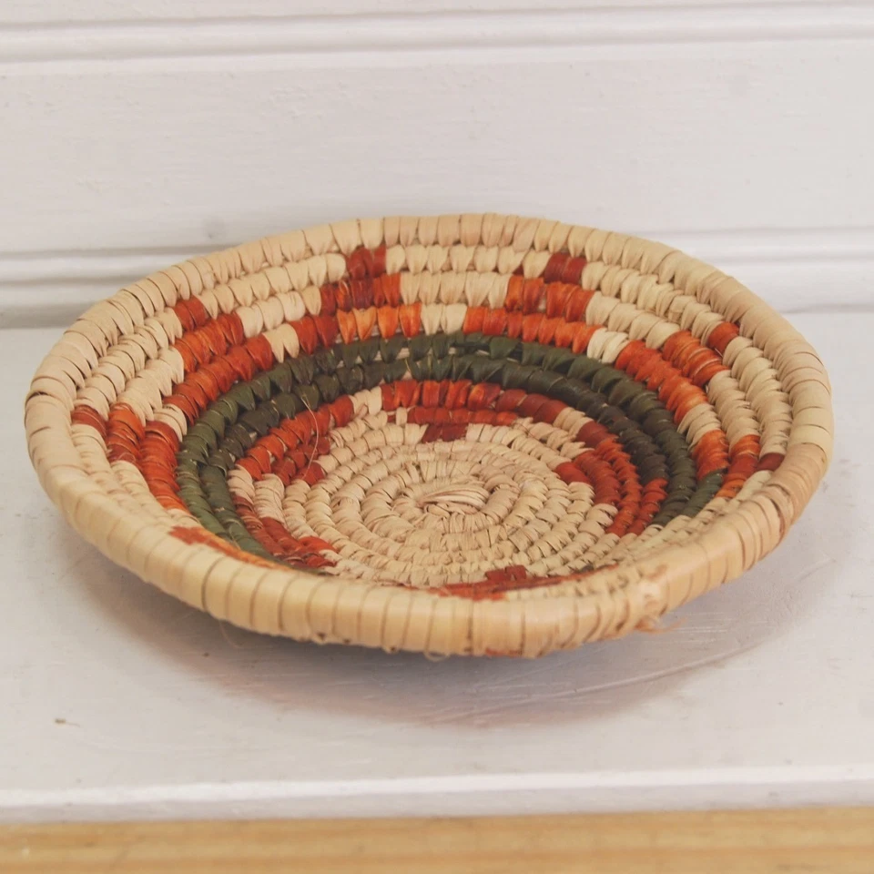 Cesta tejida nativa vintage pequeña 5 pulgadas decorativa boho hippie Foto 2 de 4