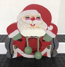 VINTAGE CHRISTMAS SANTA DOOR HARP WOODEN IN BOX GIFTCO HAND PAINTED TAIWAN