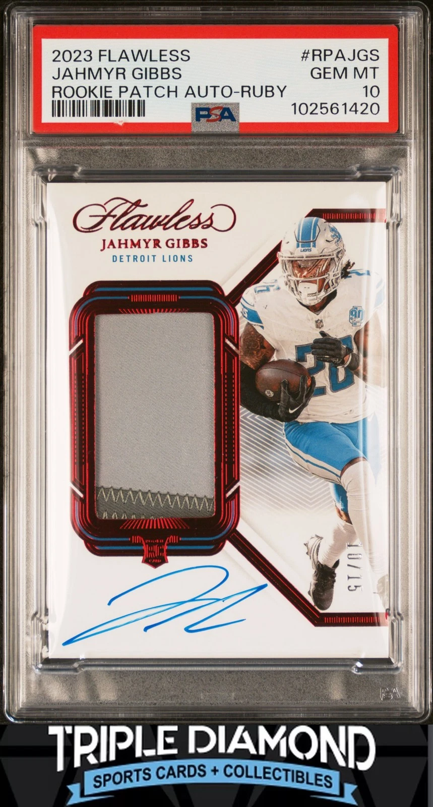 Jahmyr Gibbs Panini Flawless Rookie Patch Autographs #RPAJGS Ruby