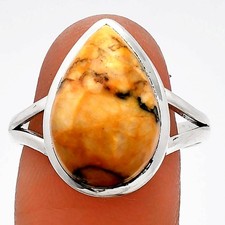 Natural Honey Dendritic Opal 925 Sterling Silver Ring s.9.5 Jewelry R-1005