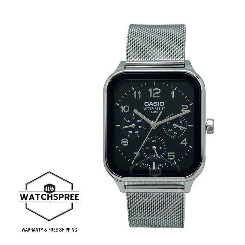 Casio Men's Analog Square Dial Stainless Steel Mesh Band Watch MTP