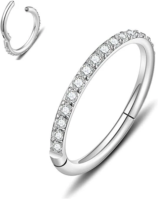 Piercing de aro de acero quirúrgico con bisagras segmento para dormir 16 g circonita cúbica oreja nariz labio 1 pieza Foto 4 de 4