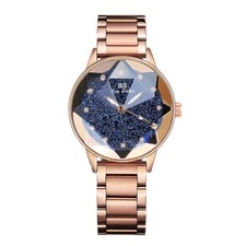 Ladies Diamond Round Starry Watch Quartz Women Luxury Dial Stainless Wristwatch