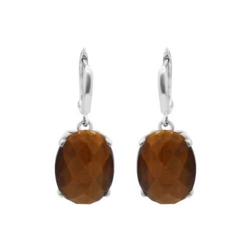 Exquisite Tiger's Eye Gemstone Drop Earrings 925 Sterling Silver Dangles For Her - Picture 1 of 5