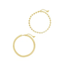 Sterling Forever - Floral Anklet Duo Set - Gold Tone