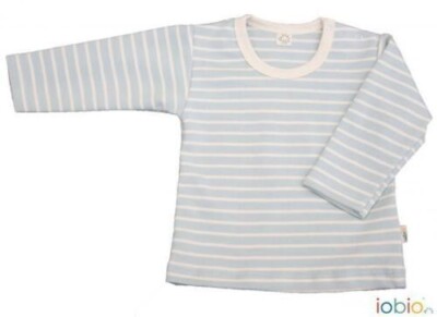 Maglia Manica Lunga Righe Celeste Cotone Organico GOTS 3/6 Mesi IOBio Popolini