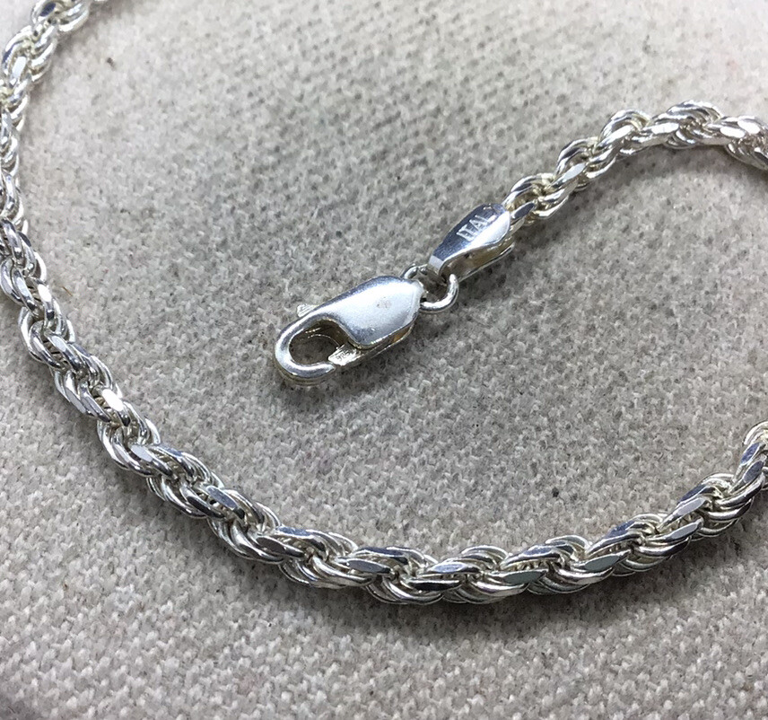 Vintage Sterling Silver 925 Rope Bracelet 7