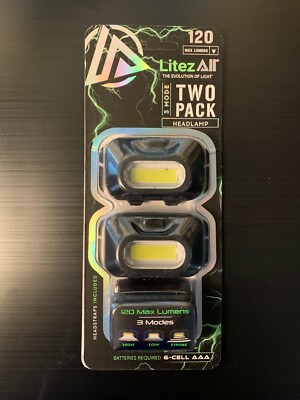 LitezAll 120 Lumen LED Mini Headlamp 2 Pack - 3 Modes - High/Low/Strobe