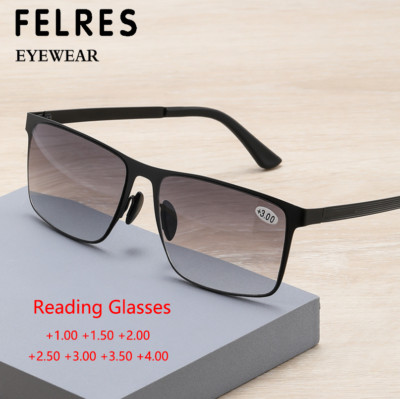Men Metal Progressive Multifocus Reading Glasses Square Outdoor Shade Sunglasses