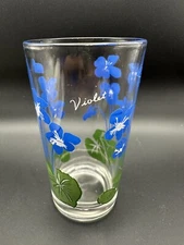 Vintage Boscul Peanut Butter Glass 5" Blue Violet Flower 1950s