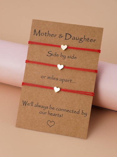 3pcs Heart Decor Bracelet Mother & Daughter Bracelets Gift for Mom Gift for - Picture 2 of 6
