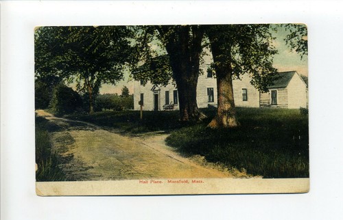 Mansfield MA Mass antique postcard, Hall Place, house, dirt road, 1912