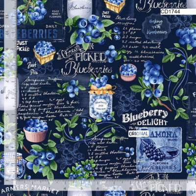 Pansy  Blueberries cotton fabric Timeless Treasures CD1744 Recipes Floral