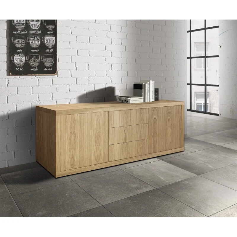 Geschirrschrank Moderner Mobil Wohnzimmer Madia Holz Weiß Oder Eiche 2 Ante 3 - Bild 2 von 3