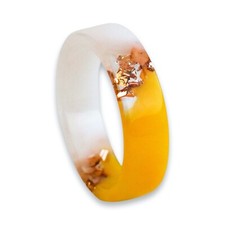 Two-Sided Yellow White Resin Ring, Nature Inspired Band with Gold Flakes
