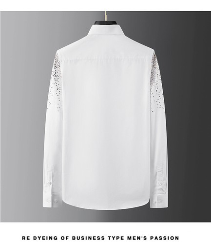 Men Gold Embroidery Light Luxury Fashion Long-sleeved Shirts Casual Business Top - Bild 11 von 26