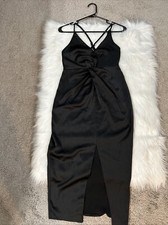 NWT ASOS knot front Black Midi Adjustable Strap Slip Dress Size 2