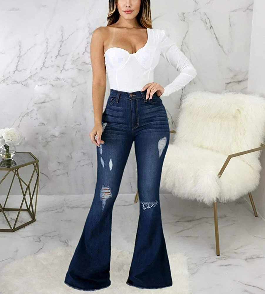 Bell Bottom Jeans for Women Ripped High Waisted Classic Flared Pants