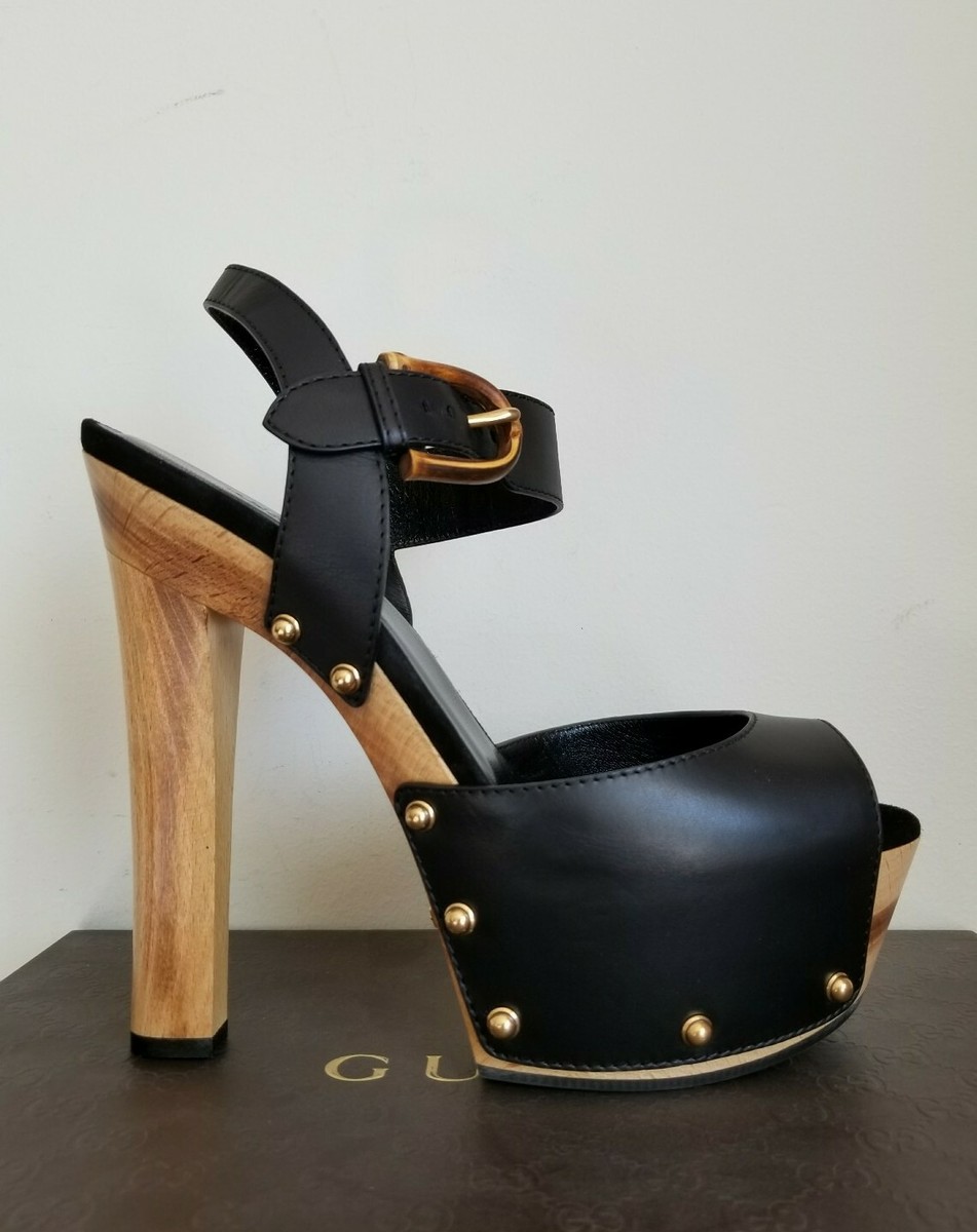 【GUCCI】Sandals With Clamp ブラック GUCCI ICONIC BLACK BAMBOO BUCKLE STUDS PLATFORM CLOG SANDALS
