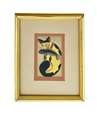 Cat Catch a Fish Print Asian Art Vintage Oriental Decor Gift