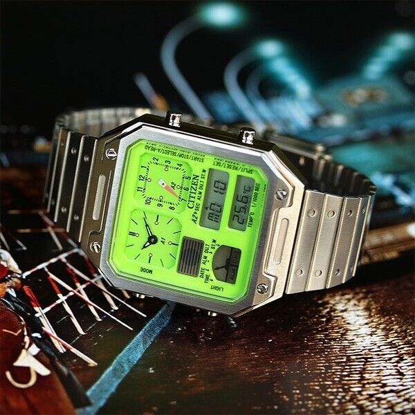 CITIZEN ANA DIGI TEMP WATCH green silver Japan TICTAC CITIZEN ANA DIGI TEMP WATCH green silver Japan TICTAC