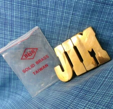 Jim Belt Buckle Iconic 70s Cut Out Brass Name Vtg Baron Taiwan           .TWY639