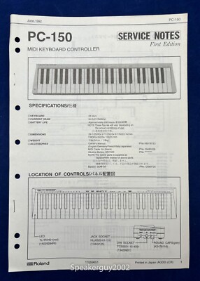 Original Roland MIDI Keyboard Controller Service Notes - Manual / PC-150