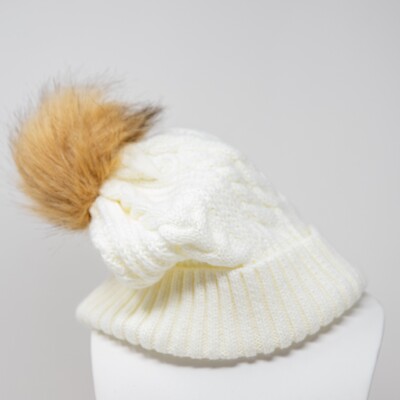 J. Crew Cable Knit Stretch Faux Vegan Pom Pom Beanie Hat  display picture 1