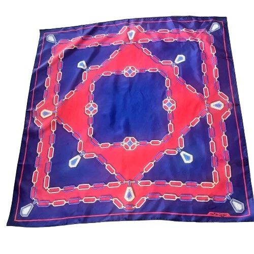 Cartier Must de France Bufanda de Seda Azul y Rojo Joya Logo De Colección Foto 3 de 4