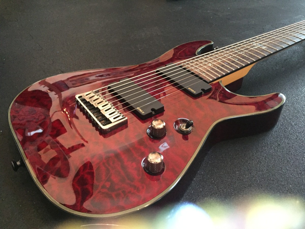 ☆更に！値下げ！☆8弦Gt☆Schecter Diamond Series Schecter Damien Elite- 8 String Guitar - Crimson Red (EMG X