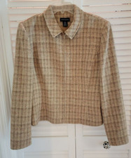 Ann Taylor Silk Wool Blend Zippered Blazer/ Jacket -Cream,Brown  Red sz 12 EUC