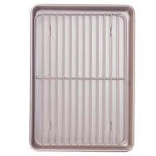 13-inch Baking Sheet Pan with Rack, Non-Stick Rectangular Shallow Dish Sheet ...