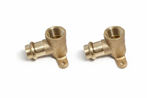 (Pack of 2) 1/2" Press x Female Copper 90° 2 Hole Drop Ear Elbow, Brass