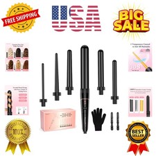 Long Barrel Curling Iron Wand Set, 6 in 1 Curling Wand Set with Ceramic Barre...