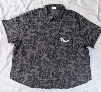 No Fear x HM Kurzarmhemd Schwarz XL Herren Allover Print Evil Eye Logo Baumwolle