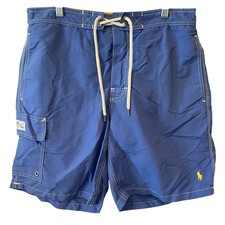 Polo Ralph Lauren Mens Blue Swim Trunks Cargo Pocket Board Shorts Pony Logo Med