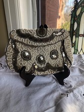 Vintage Lady s Handbag with White Beading Silver Sequins, Made In Belgium
