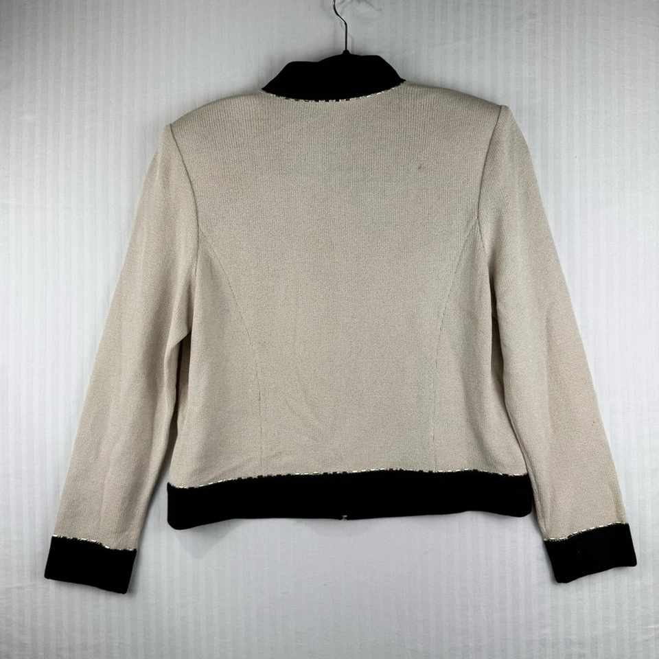 Cárdigan tejido St. John Santana chaqueta blazer para mujer talla 8 crema y negro Foto 2 de 4