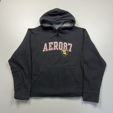 Vintage Y2k Aeropostale Cropped Surf Hoodie Mens XL Black Aero 87 Grunge Eagle