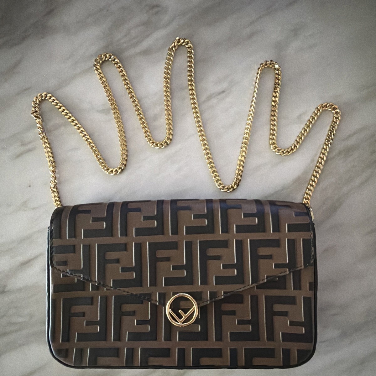 Fendi F is Fendi Brown Zucca Embossed Leather Envelope Wallet