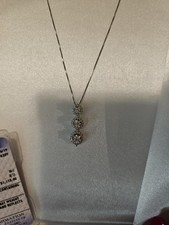 Three Diamond Necklace with 14k White Gold 0.47-.49 tcw, I I Clarity, H-I color