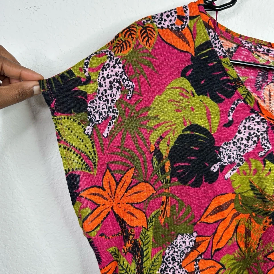 C&C California Shirt Womens M Colorful Linen Tropical Leopard Vacation Resort - Image 3 of 4