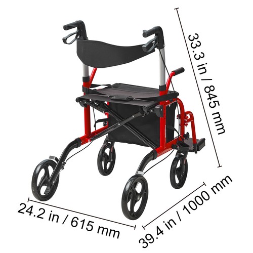Uimoso 2 in 1 Rollator Walker & Transport Chair Folding Walker Wheelchair Combo - Picture 8 of 12