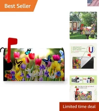 Charming Magnetic Mailbox Cover - 18x21 inches, Tulip and Butterfly Design