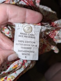 Nuon Women's Cotton Smocked Floral Short Sleeve Elastic Waist Blouse Small